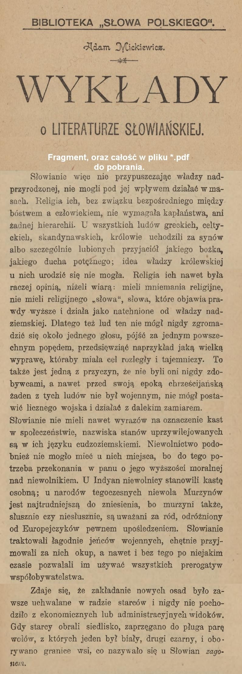 Mickiewicz o Słowianach